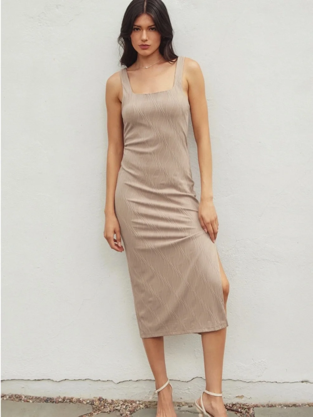 Texture Knit Square-Neck Midi Dress | Size Small - Picture 4 of 10
